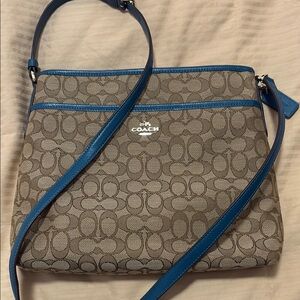 Coach Signature Crossbody Bag - Blue and Tan